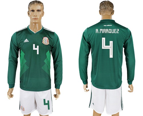 Mexico #4 R.Marquez Home Long Sleeves Soccer Country Jersey - Click Image to Close